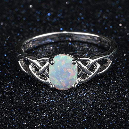 Silver Celtic Knot Heart Fire Opal Ring - Size 9