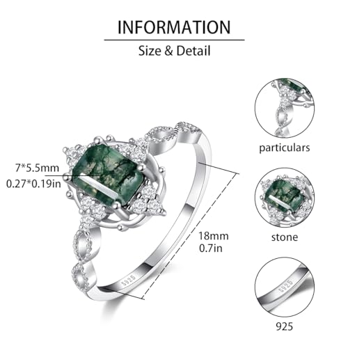 Angol Natural Moss Agate Silver Promise Ring Women