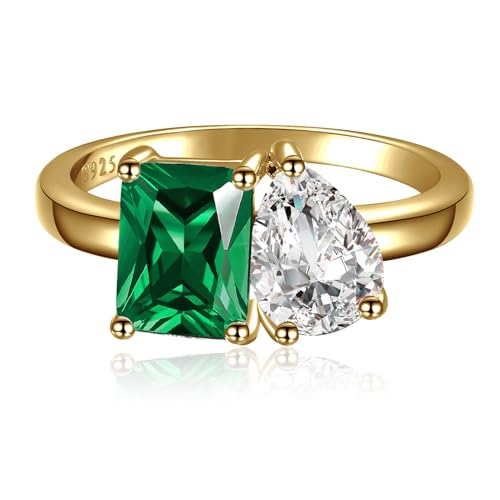 Emerald Toi Et Moi Ring Sterling Silver Gold Plated