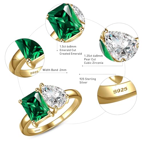 Emerald Toi Et Moi Ring Sterling Silver Gold Plated