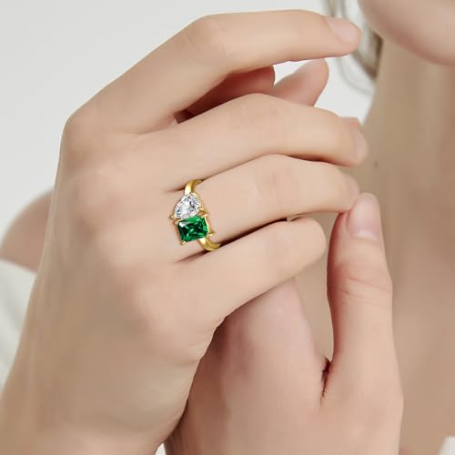 Emerald Toi Et Moi Ring Sterling Silver Gold Plated