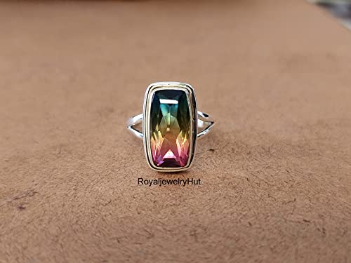 Multi Color Tourmaline Quartz Sterling Silver Boho Ring