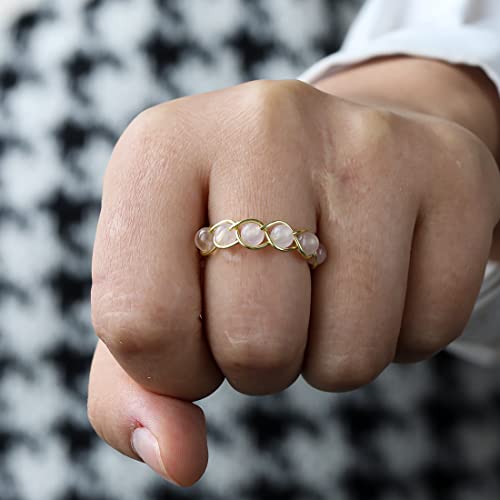 Handmade Rose Quartz Wire Wrapped Beaded Braided Ring
