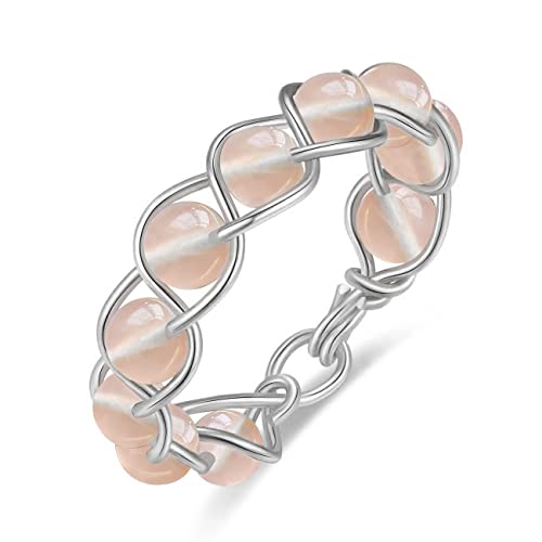 Handmade Rose Quartz Wire Wrapped Beaded Braided Ring