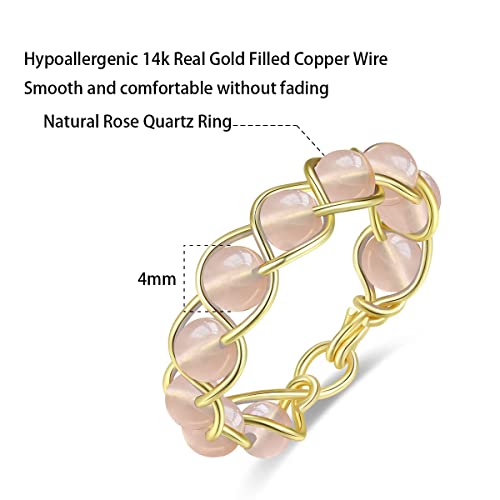 Handmade Rose Quartz Wire Wrapped Beaded Braided Ring