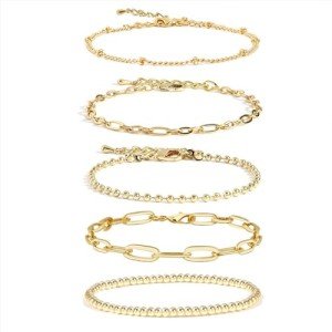 14K Gold Chain Bracelet Set for Women and Girls