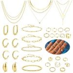 Trendy Gold Jewelry Set for Women – Earrings, Necklace, Bracelet