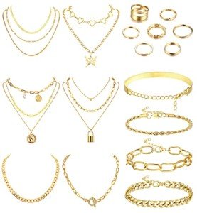 CASSIECA 17-Piece Gold Jewelry Set for Women