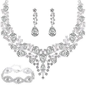 Yolev Silver Crystal Wedding Jewelry Set for Bridesmaids