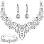 Yolev Silver Crystal Wedding Jewelry Set for Bridesmaids