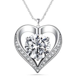 Heart-Shaped 3 Carat Moissanite Necklace in Silver