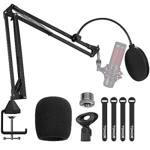 TONOR Adjustable Suspension Boom Scissor Mic Stand with Pop Filter