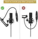 TONOR Adjustable Suspension Boom Scissor Mic Stand with Pop Filter