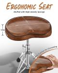 Starfavor Drum Throne Height Adjustable Padded Seat Drum Stool, with Double Braced Anti-Slip Feet Swivel Drum Chair, Butt Shape, Brown, ST-550BR