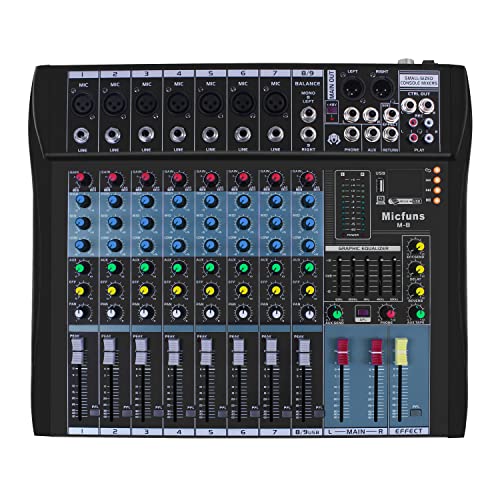 8-Channel Mixer with Bluetooth for DJ Studio Recording