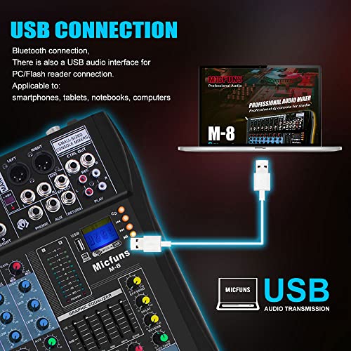 8-Channel Mixer with Bluetooth for DJ Studio Recording