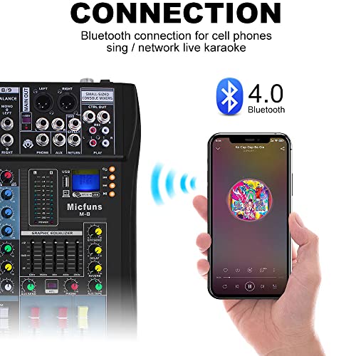 8-Channel Mixer with Bluetooth for DJ Studio Recording