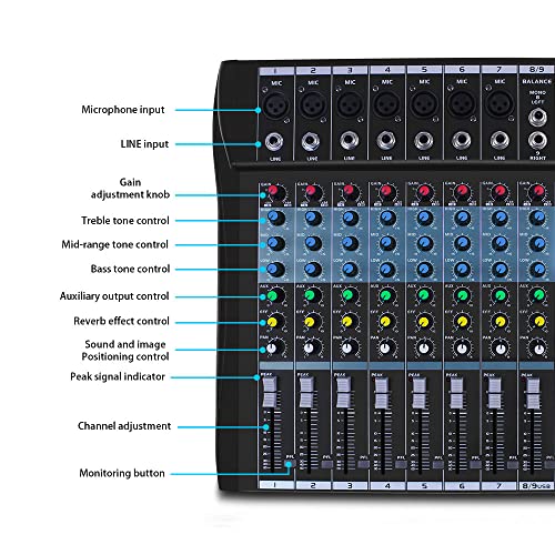 8-Channel Mixer with Bluetooth for DJ Studio Recording