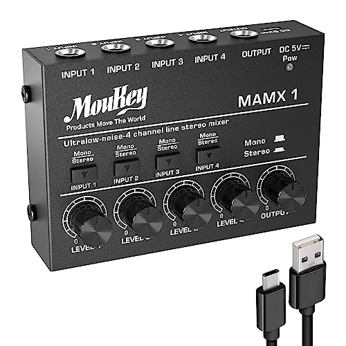 Moukey Mini Audio Mixer Line Mixer, 4-Stereo Ultra