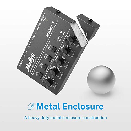 Moukey Mini Audio Mixer Line Mixer, 4-Stereo Ultra