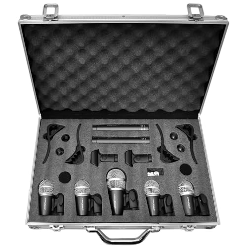 Pyle 7-Piece Dynamic Drum Microphone Set Black