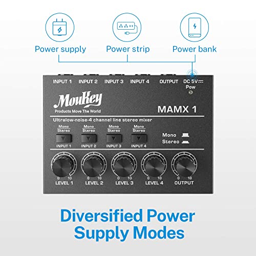 Moukey Mini Audio Mixer Line Mixer, 4-Stereo Ultra