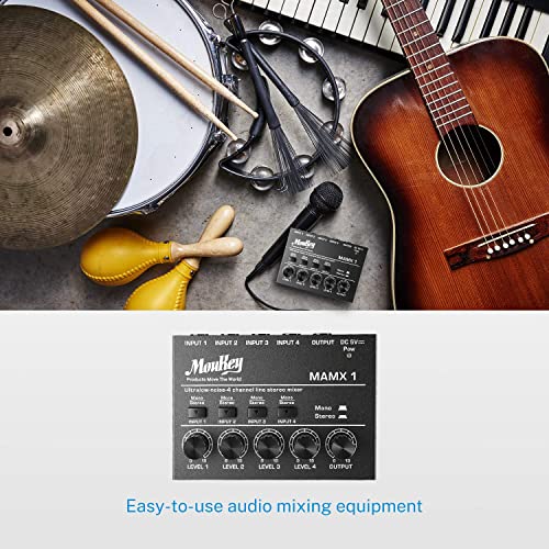 Moukey Mini Audio Mixer Line Mixer, 4-Stereo Ultra