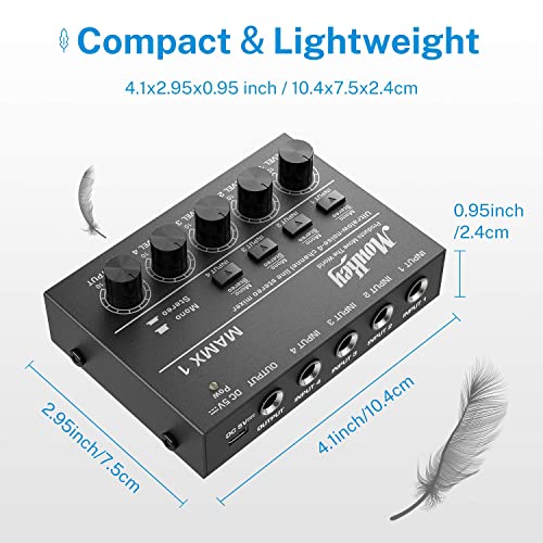 Moukey Mini Audio Mixer Line Mixer, 4-Stereo Ultra