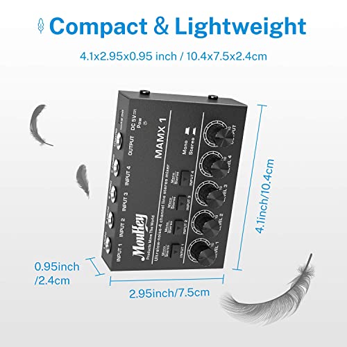 Moukey Mini Audio Mixer Line Mixer, 4-Stereo Ultra