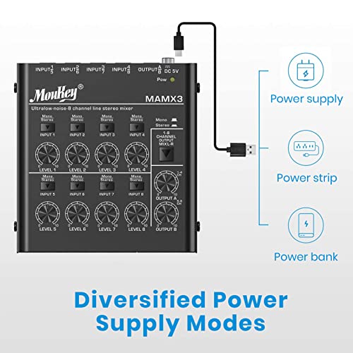 Moukey 8-Stereo Line Mixer for Small Clubs/Bars