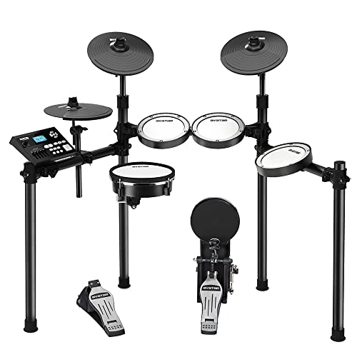HXW SD615 Electric Drum Set With Mesh Heads 8 Piece Electronic Drum Kit, Dual-zone Snare and Cymbals With Choke, 447 Sounds, 50 Kits, Rubber Kick Tower, Solid Racks