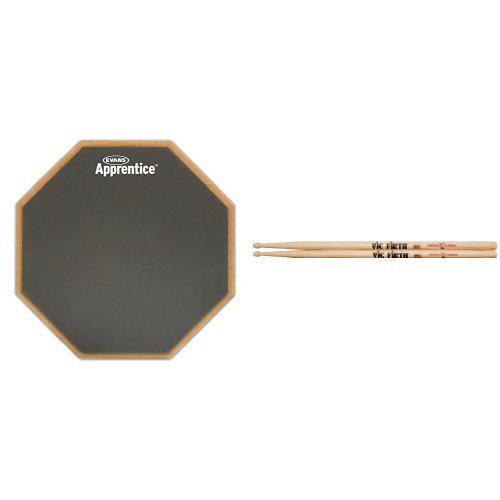 Evans HQ ARF-7GM 17,78 cm (7 Zoll) Übungspad für Anfänger einseitig + Vic Firth Drumsticks 7A (Hickory, Holzkopf) Bundle