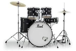 Pearl Roadshow 5-Piece Drum Set with Cymbals, Jet Black