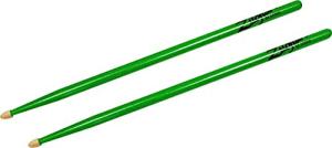 Popular 5A Acorn model drumsticks in a selection of new multi-layer neon color finishes. Colors available include neon yellow, green and pink. These super vibrant color finishes also glow under black lights.