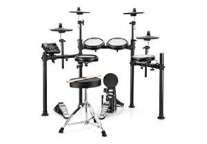 Donner DED-200 Electronic Drum Set, Electric Drum Kit with Quiet Mesh Drum Pads, 2 Cymbals w/Choke, 31 Kits and 450+ Sounds, Throne, Headphones, Sticks, USB MIDI, Melodics Lessons (5 Pads, 4 Cymbals)