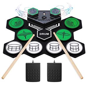 Electronic Drum Set for Kids Adults, 9 Pad Digital Drum Kit, Portable Roll-Up Drum Pad, Tabletop Drum Set, Built-in Dual Stereo Speakers Electric Drums Set for Birthday Xmas Christmas Gift
