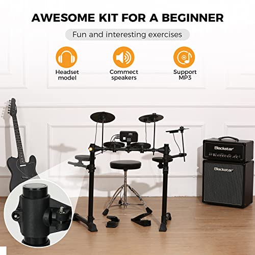 Electric Drum Set, Electronic Drum Kit for Kids and Beginner with 120 Sounds, 10 Demo Songs, Mesh Drums with Drum Throne, Sticks
