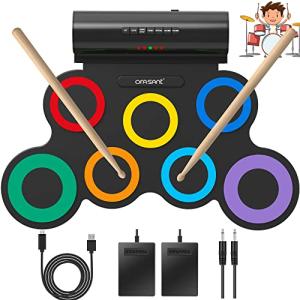 ORASANT Real-Effect Rechargeable Portable Electronic Drum Set, Multi-Functional Electric Drum Set, Volume Adjustable Built-in Speaker Foot Pedals Drum Sticks Headphone-Jack 10H Playtime, Birthday Gift