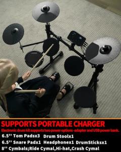 AODSK Electric Drum Set,Electronic Drum Kit for Beginner with 150 Sounds,Drum Set With 4 Quiet Electric Drum Pads,2 Switch Pedal,Drum Throne,Drumsticks,On-Ear Headphones - AED-400