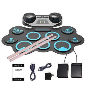 KONIX Electronic Drum Set, Large Size 9 Pads Electric Drum Set, Roll Up Beginner Drum Kit with Headphone Jack Dual Speaker, Midi Drum Pedals Sticks, Kids Birthday Christmas Gift