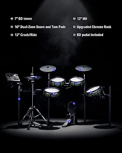 Donner DED-500 PRO Electronic Drum Set with Industry Standard Mesh Heads, Moving HiHat, and Included BD Pedal for Optimal Performance and Feel Plus USB Professional Studio Integration