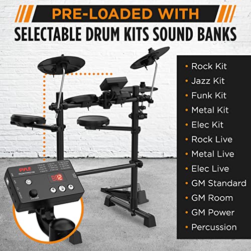 Pyle 8-Piece Electric Drum Set Professional Electronic Drumming Kit Machine w/MIDI Support, Preloaded Sounds, Record Mode, Cymbals, Digital Foot Pedals, Sound Module, Drumsticks, Mac/PC Compatible