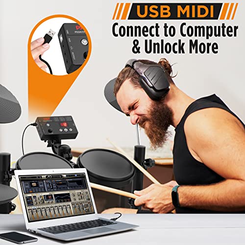 Pyle 8-Piece Electric Drum Set Professional Electronic Drumming Kit Machine w/MIDI Support, Preloaded Sounds, Record Mode, Cymbals, Digital Foot Pedals, Sound Module, Drumsticks, Mac/PC Compatible