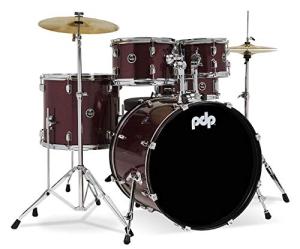 Pacific Drums Center Stage Complete Drumkit, 5 Drum Set, Ruby Red Sparkle, 7x10, 8x12, 14x16 Floor, 16x22 Kick, 5x14 Snare (PDCE2215KTRR)