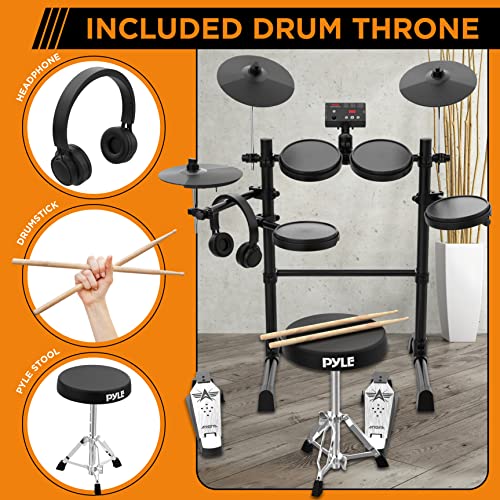 Pyle 8-Piece Electric Drum Set Professional Electronic Drumming Kit Machine w/MIDI Support, Preloaded Sounds, Record Mode, Cymbals, Digital Foot Pedals, Sound Module, Drumsticks, Mac/PC Compatible