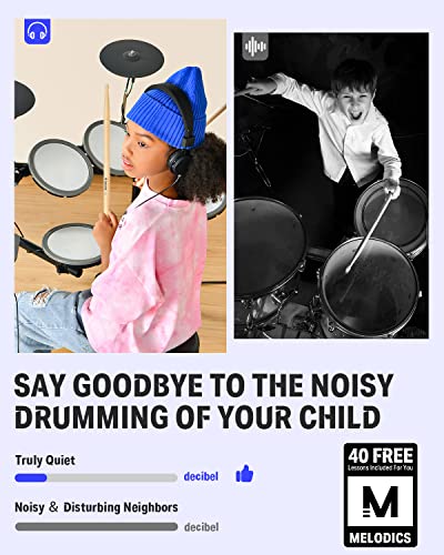 Donner DED-70 Electric Drum Set, Electric Drums with 4 Quiet Mesh Drum Pads, 2 Switch Pedal, Portable and Solid Drum Set with Type-C Charging, 68+ Sounds, Throne, Headphones, Sticks, Melodics Lessons