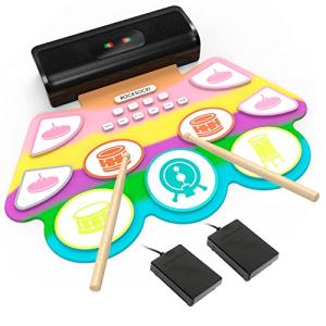 ROCKSOCKI Electric Drum Set, 9 Pads Roll-up Electronic Drum Set, Drum Pad with Headphone Built-in Speaker Drum Sticks Foot Pedals 10 Hours Playtime