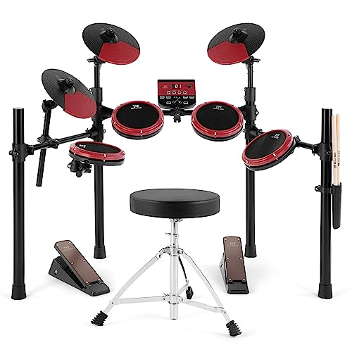 MUSTAR Electronic Drum Set, Electric Drum Sets for Adults Beginners Kids with Mesh Drum Pads, Kick Pedal, Drum Stool, Drum Sticks, USB MIDI Connectivity, 180 Sounds & 15 Kits, Holiday Birthday Gifts