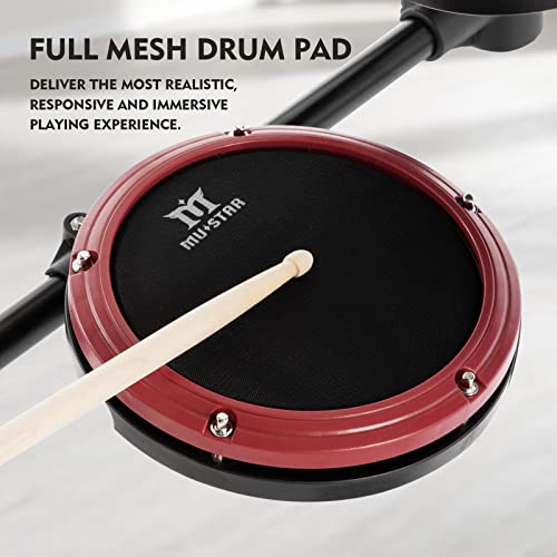 MUSTAR Electronic Drum Set, Electric Drum Sets for Adults Beginners Kids with Mesh Drum Pads, Kick Pedal, Drum Stool, Drum Sticks, USB MIDI Connectivity, 180 Sounds & 15 Kits, Holiday Birthday Gifts