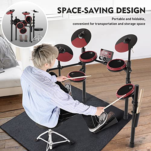 MUSTAR Electronic Drum Set, Electric Drum Sets for Adults Beginners Kids with Mesh Drum Pads, Kick Pedal, Drum Stool, Drum Sticks, USB MIDI Connectivity, 180 Sounds & 15 Kits, Holiday Birthday Gifts